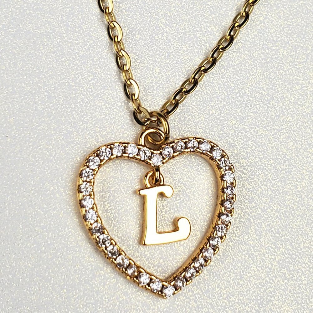 Initials L Heart Pendant Necklace For Women /Zircon Gemstones/ Love Necklaces